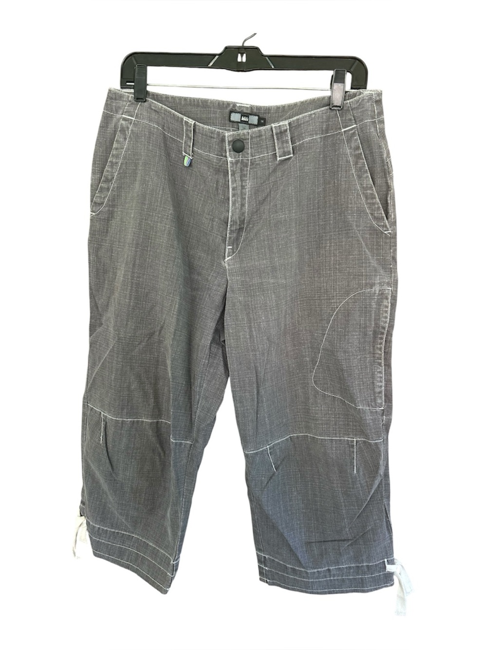 REI Women’s Pants Cropped Capri Sz 14 Gray Black Outdoors Tie Detail Casual